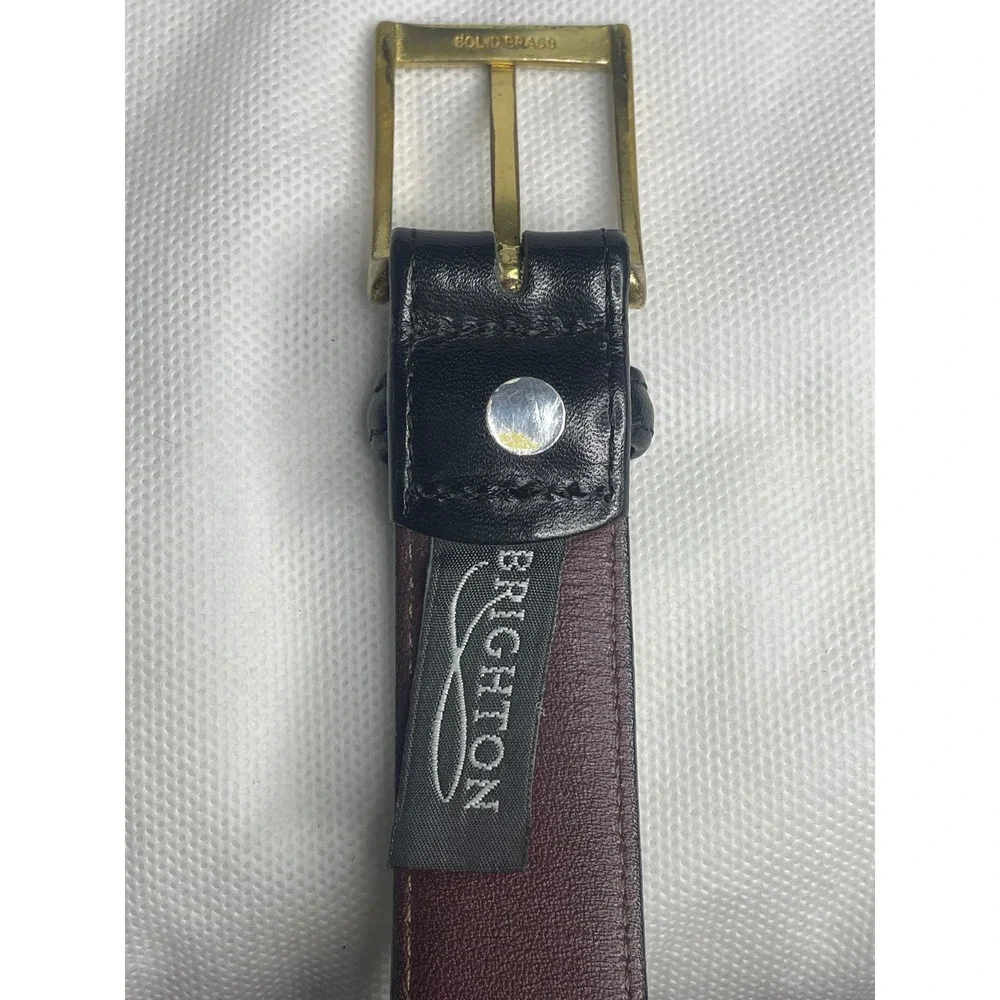 Vintage Brighton Aniline Glazed Leather Belt Size 42 Western Black Brass Buckle